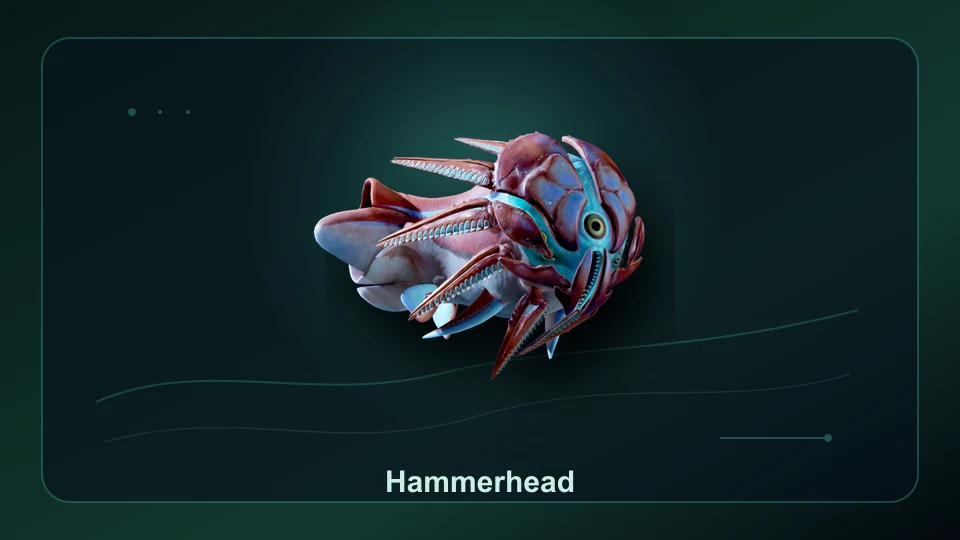Subnautica 2 Hammerhead creature render showing the low-risk fauna profile.