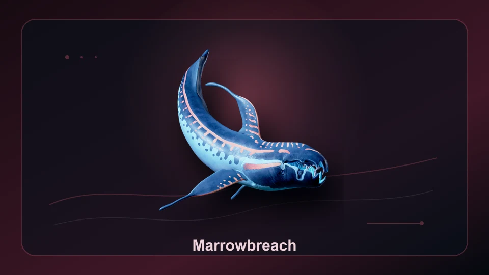 Subnautica 2 Marrowbreach creature render showing the high-risk predator profile.