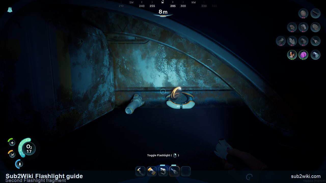 Subnautica 2 second Flashlight fragment location inside the northeast wreck.