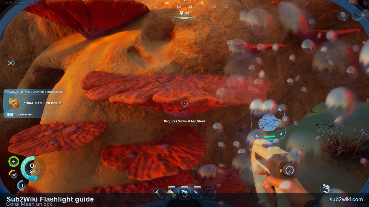 Subnautica 2 Coral Mash unlock on the early Flashlight route.