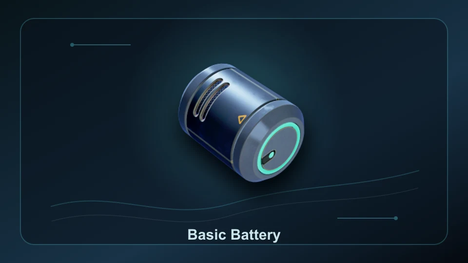 Subnautica 2 Basic Battery item render for starter power planning.