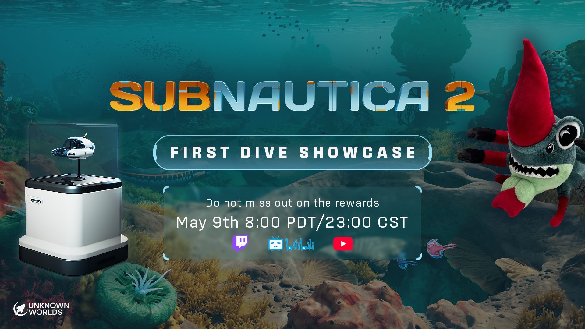 Official Unknown Worlds Subnautica 2 showcase image used for biome and lifeform context.