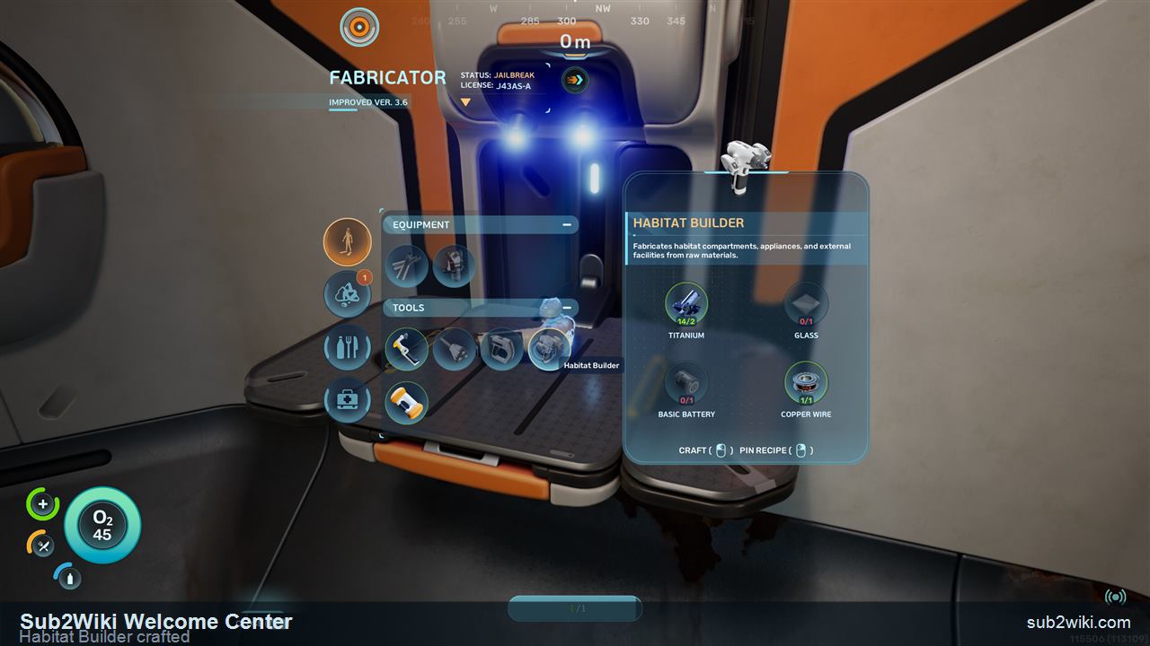 Subnautica 2 Habitat Builder crafted after returning from the Welcome Center route.